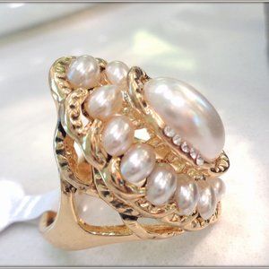14K ITALIAN GOLD OVER GLAMOUR HANDCRAFT PEARL RING